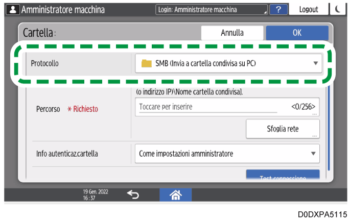 Illustrazione della schermata sul pannello operativo