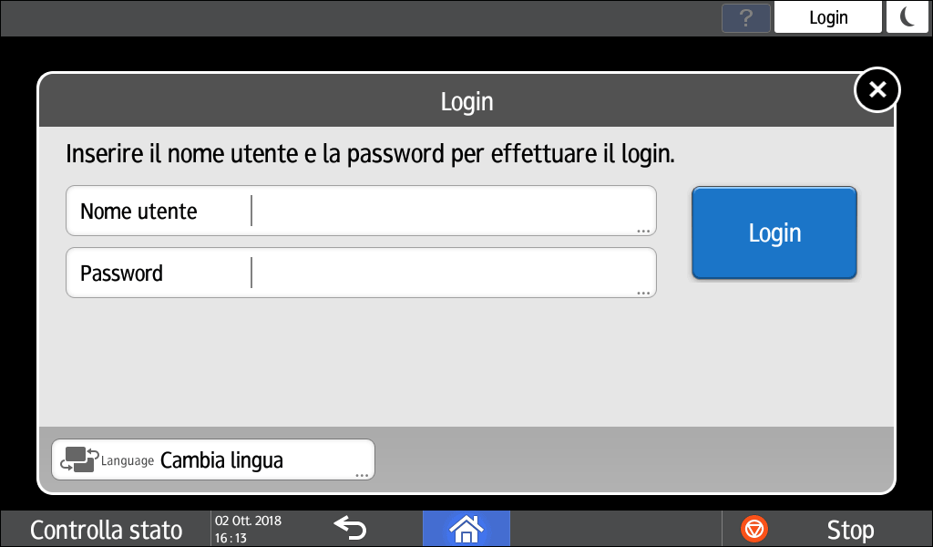 Illustrazione della schermata sul pannello operativo