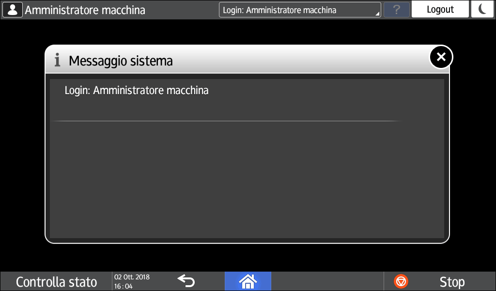 Illustrazione della schermata sul pannello operativo