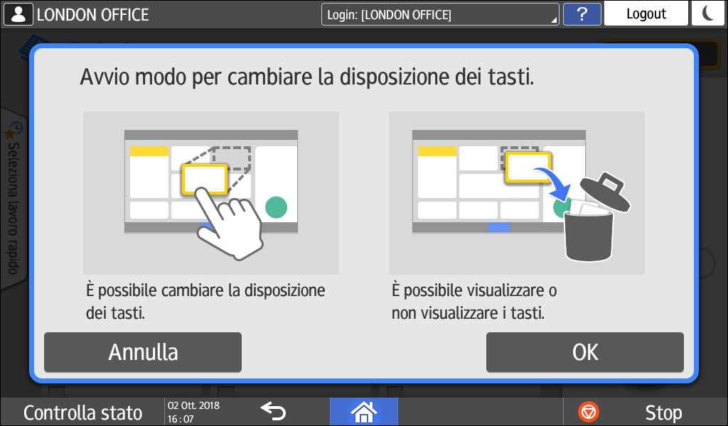 Illustrazione della schermata sul pannello operativo