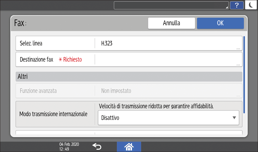 Illustrazione della schermata sul pannello operativo