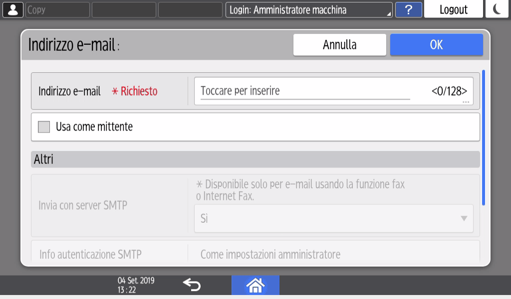 Illustrazione della schermata sul pannello operativo
