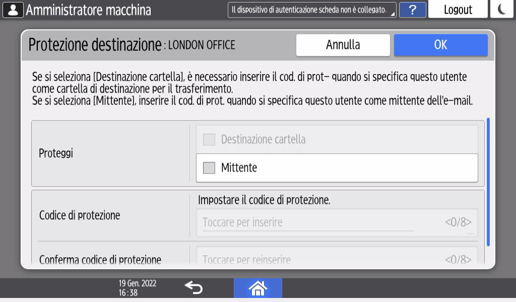 Illustrazione della schermata sul pannello operativo