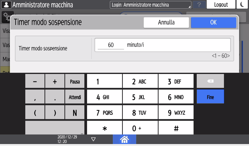 Illustrazione della schermata sul pannello operativo