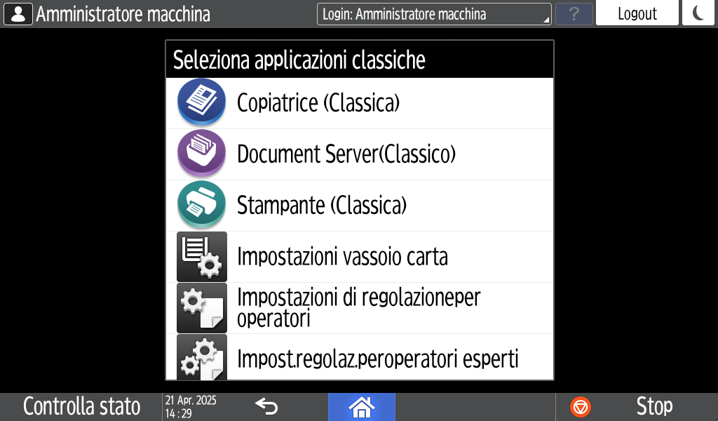 Illustrazione della schermata sul pannello operativo