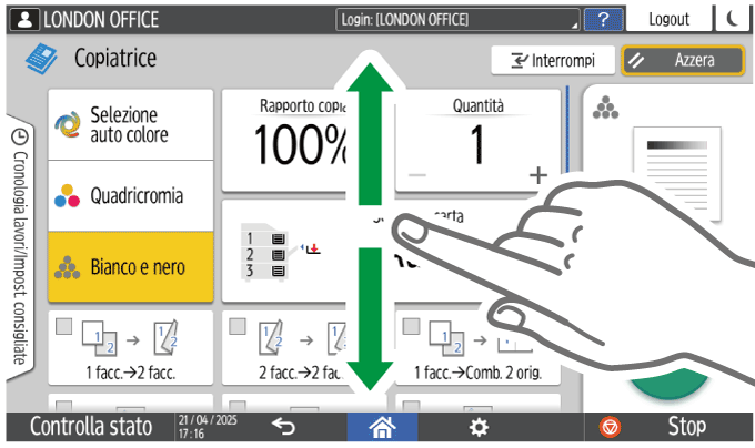 Illustrazione della schermata sul pannello operativo