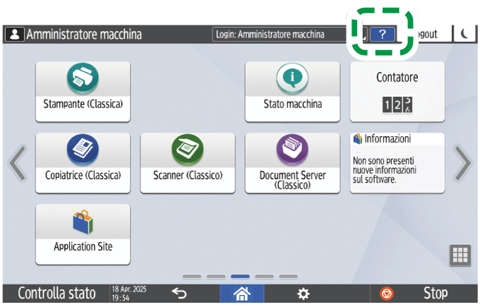 Illustrazione della schermata sul pannello operativo