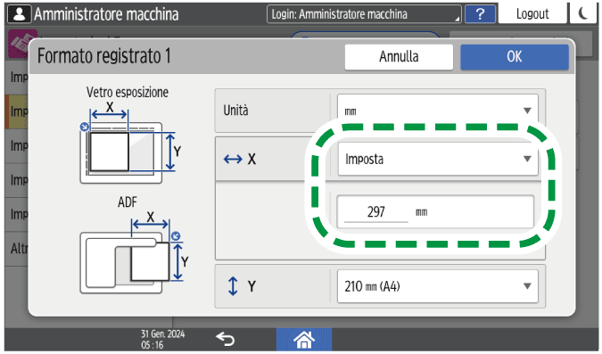 Illustrazione della schermata sul pannello operativo