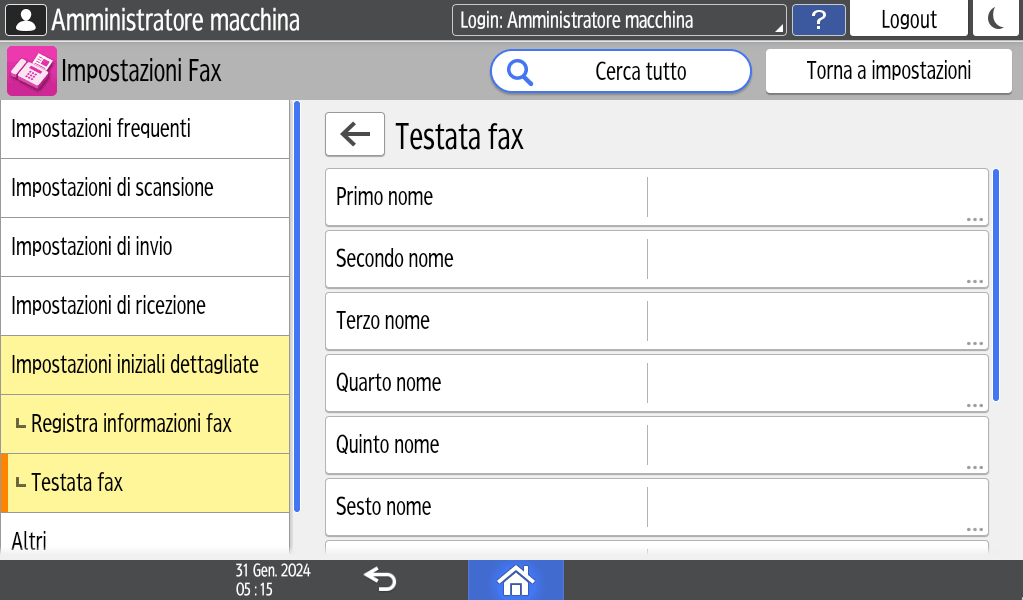 Illustrazione della schermata sul pannello operativo