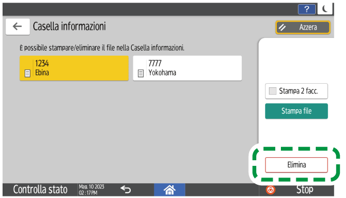 Illustrazione della schermata sul pannello operativo