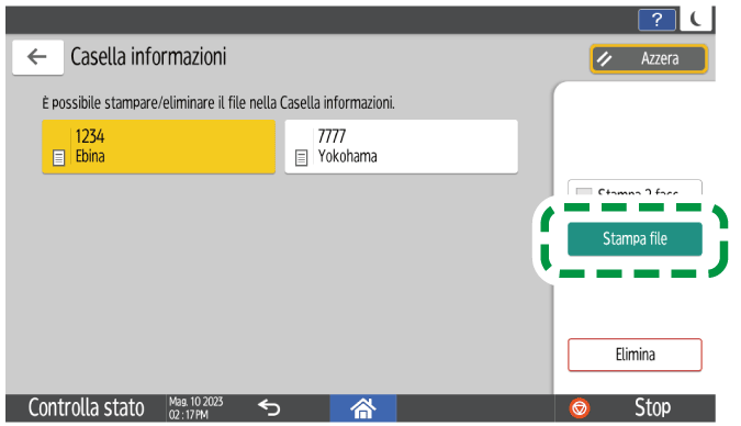 Illustrazione della schermata sul pannello operativo