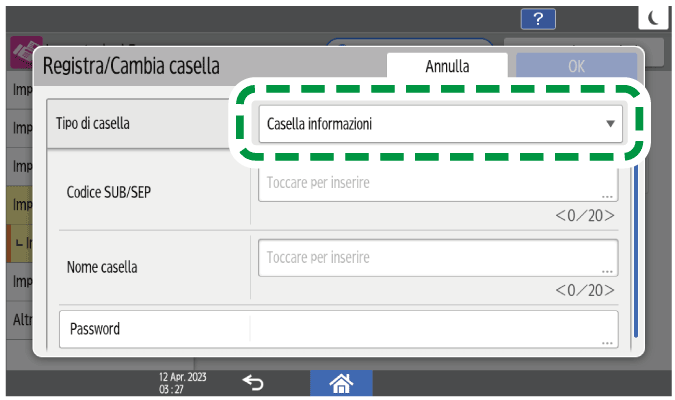 Illustrazione della schermata sul pannello operativo