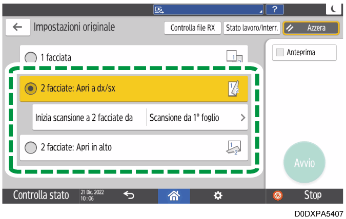 Illustrazione della schermata sul pannello operativo