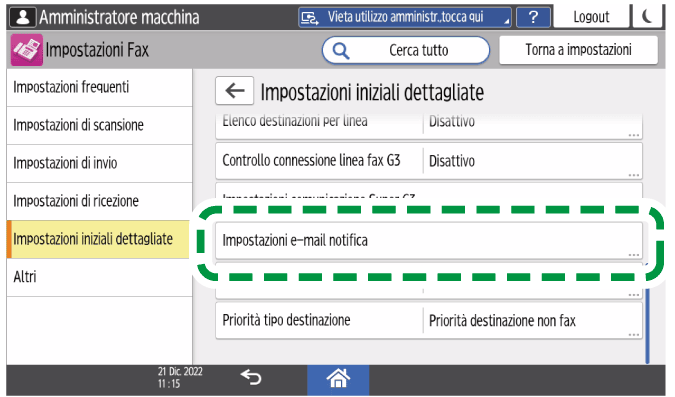Illustrazione della schermata sul pannello operativo