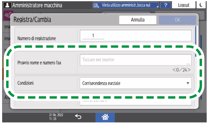 Illustrazione della schermata sul pannello operativo