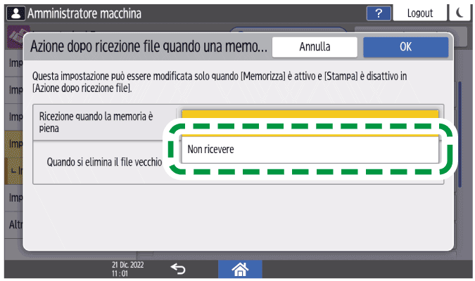 Illustrazione della schermata sul pannello operativo