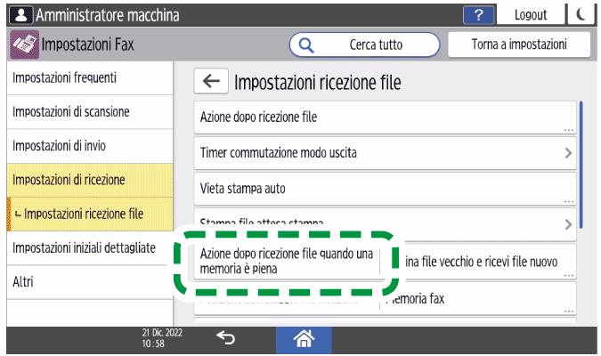 Illustrazione della schermata sul pannello operativo