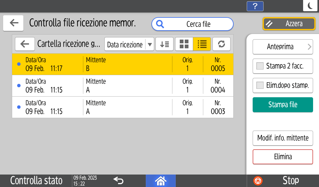 Illustrazione della schermata sul pannello operativo