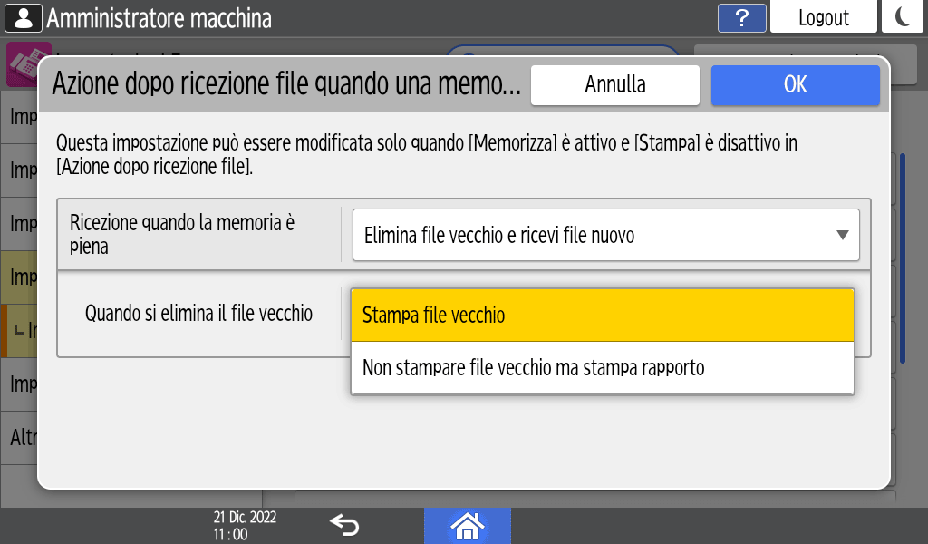 Illustrazione della schermata sul pannello operativo