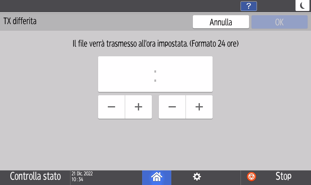 Illustrazione della schermata sul pannello operativo