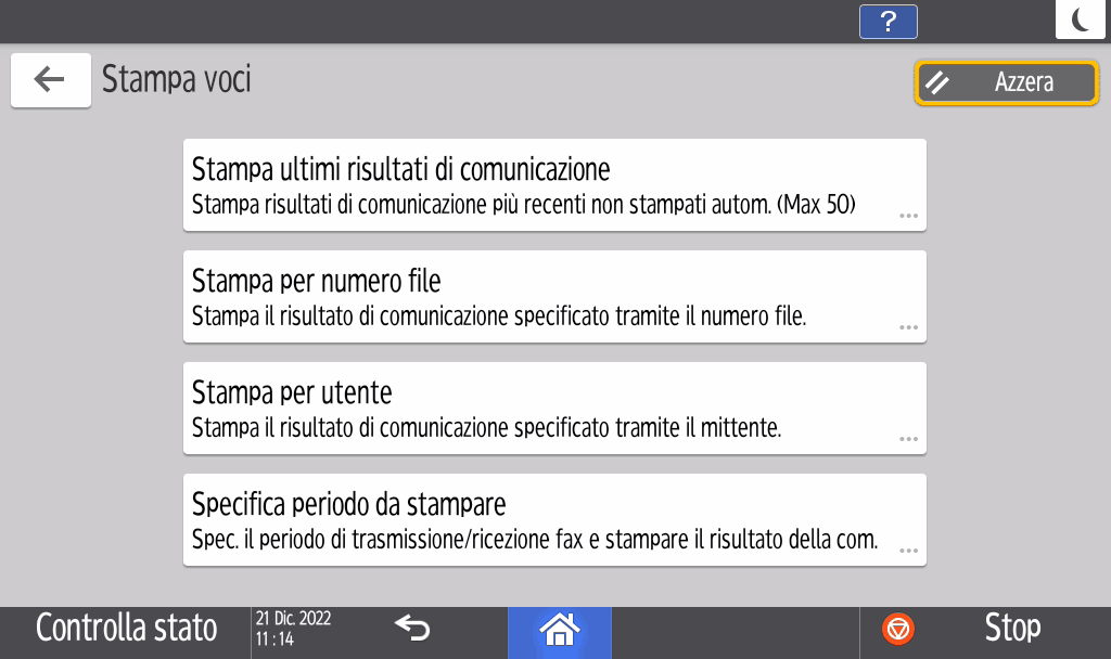 Illustrazione della schermata sul pannello operativo