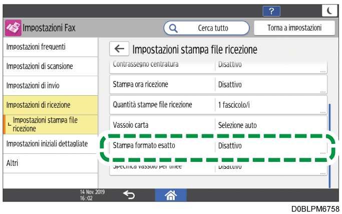 Illustrazione della schermata sul pannello operativo