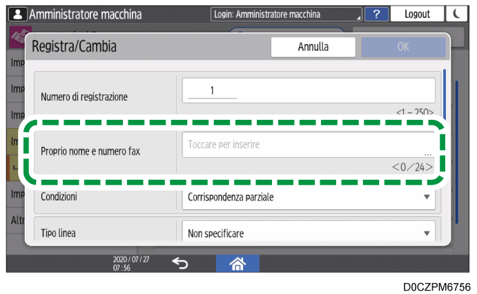 Illustrazione della schermata sul pannello operativo