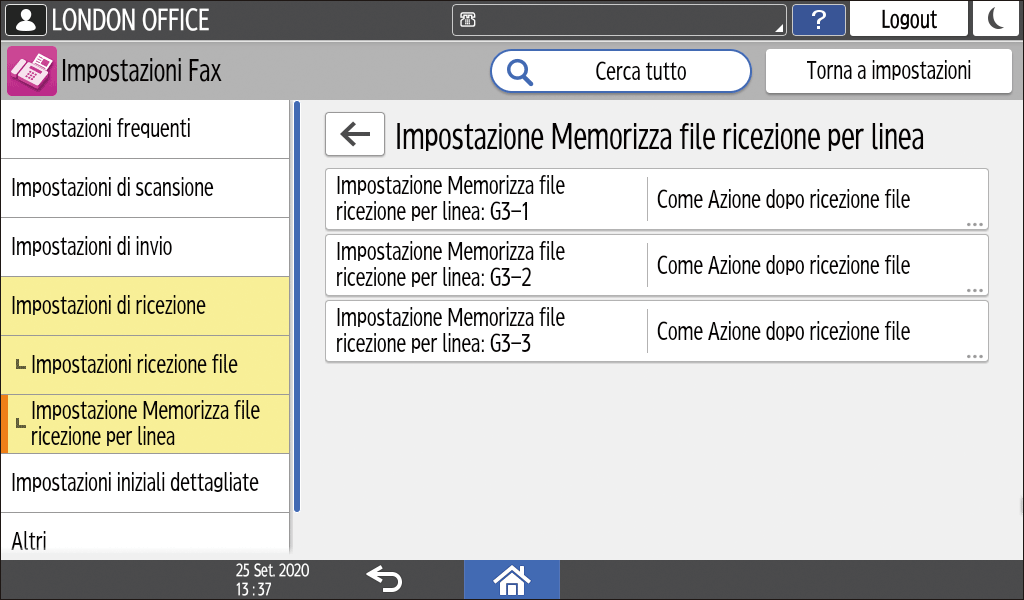Illustrazione della schermata sul pannello operativo