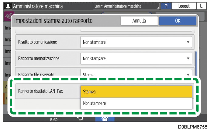 Illustrazione della schermata sul pannello operativo