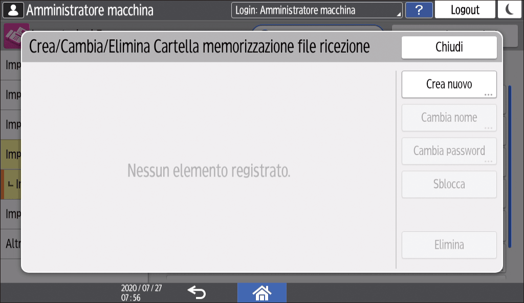 Illustrazione della schermata sul pannello operativo