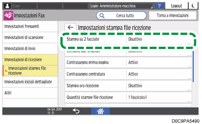 Illustrazione della schermata sul pannello operativo