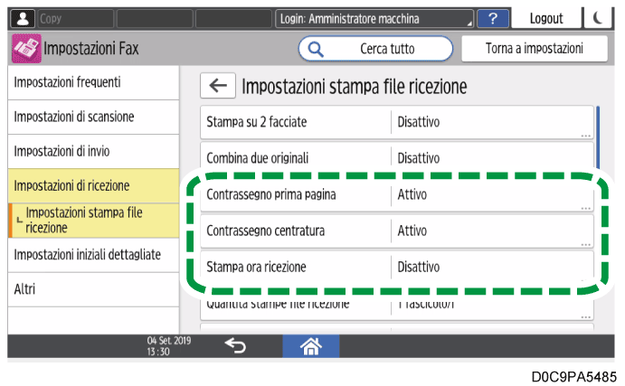 Illustrazione della schermata sul pannello operativo