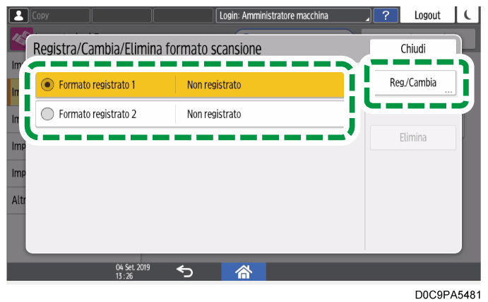 Illustrazione della schermata sul pannello operativo