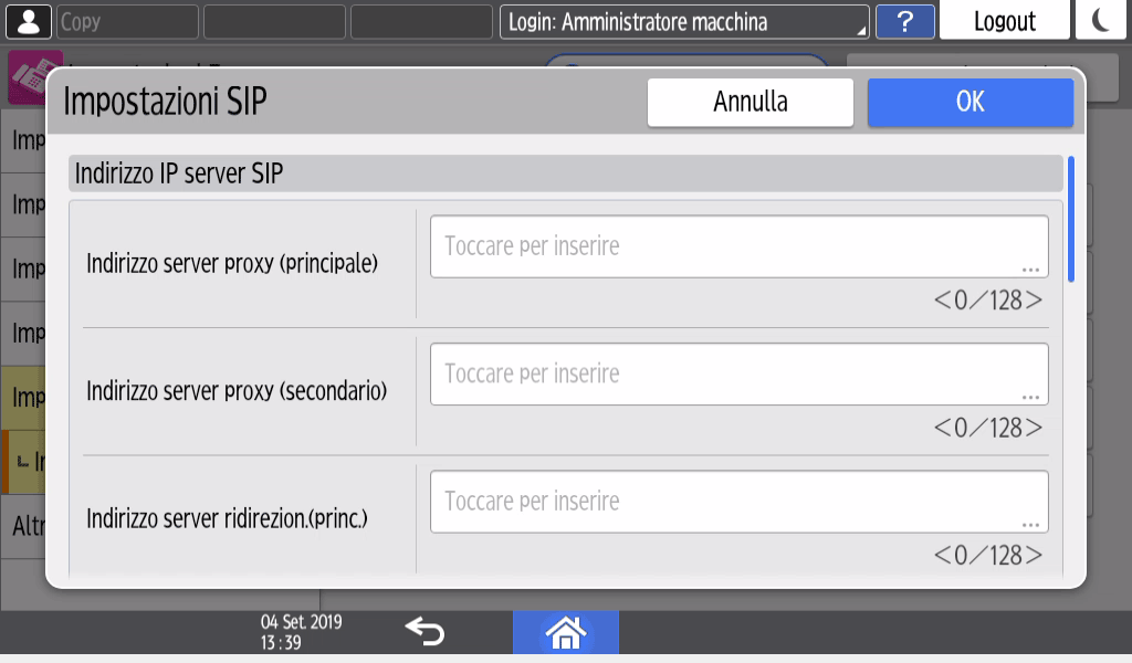 Illustrazione della schermata sul pannello operativo