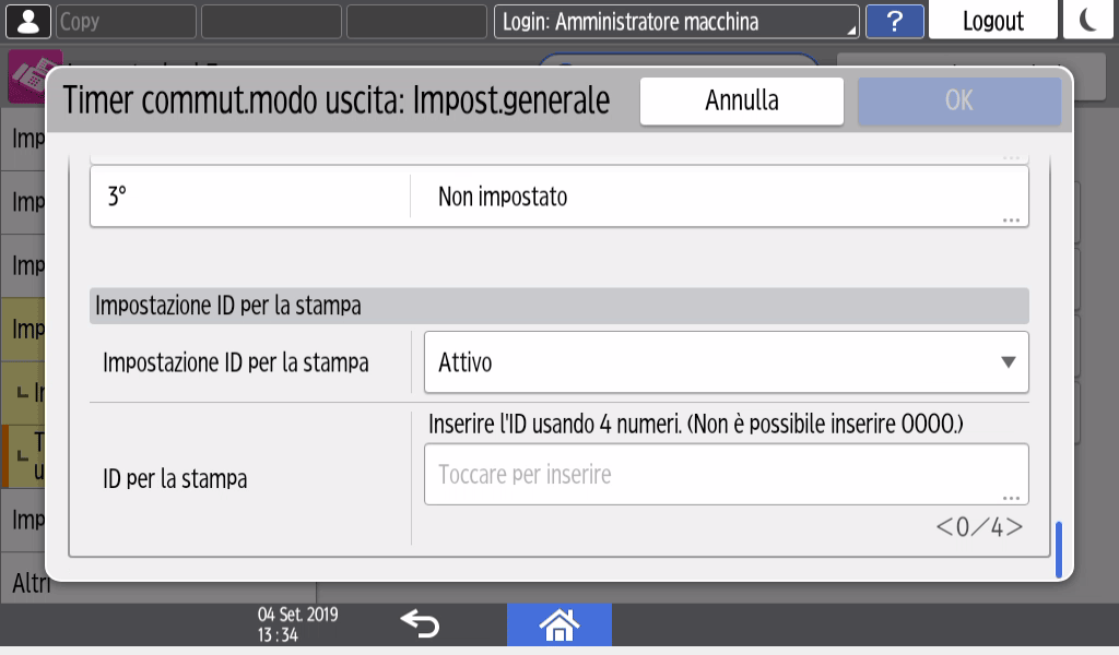 Illustrazione della schermata sul pannello operativo