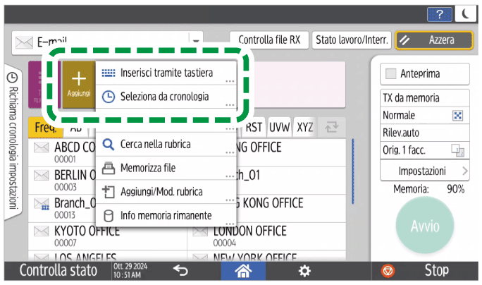 Illustrazione della schermata sul pannello operativo