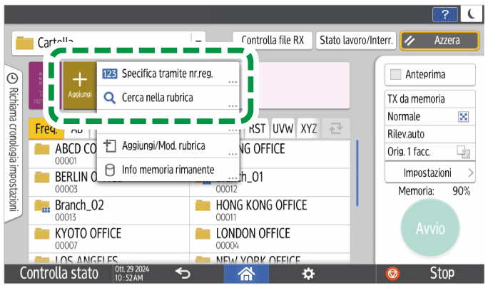 Illustrazione della schermata sul pannello operativo