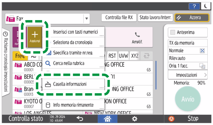Illustrazione della schermata sul pannello operativo