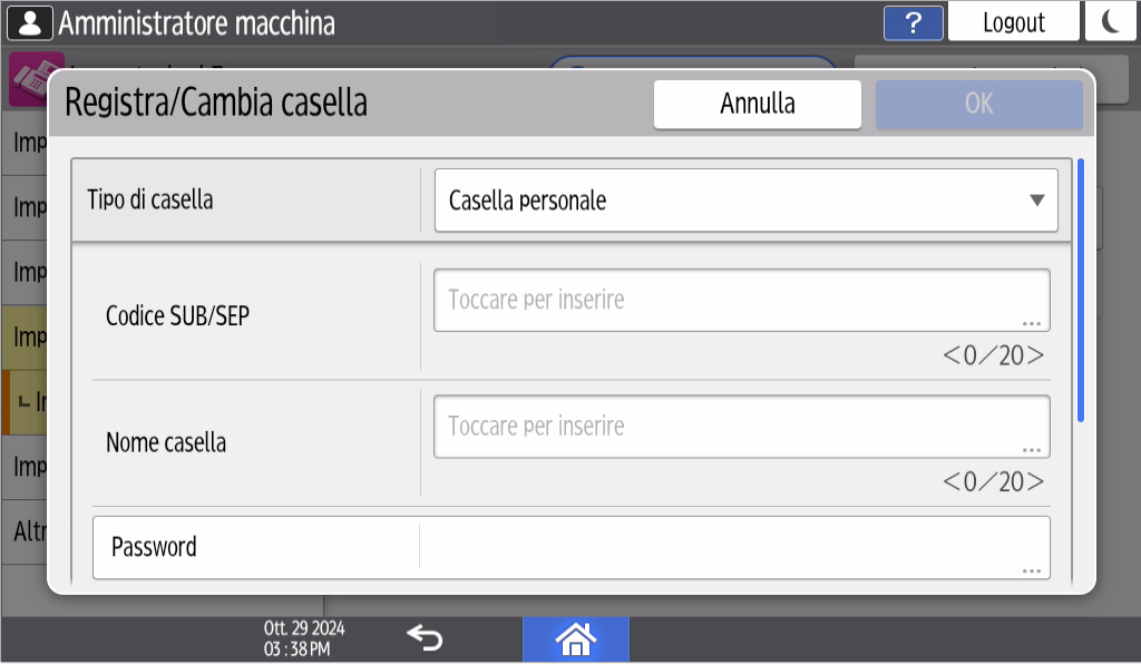 Illustrazione della schermata sul pannello operativo