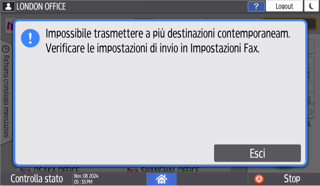 Illustrazione della schermata sul pannello operativo