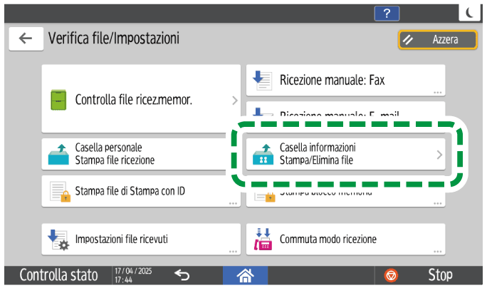 Illustrazione della schermata sul pannello operativo