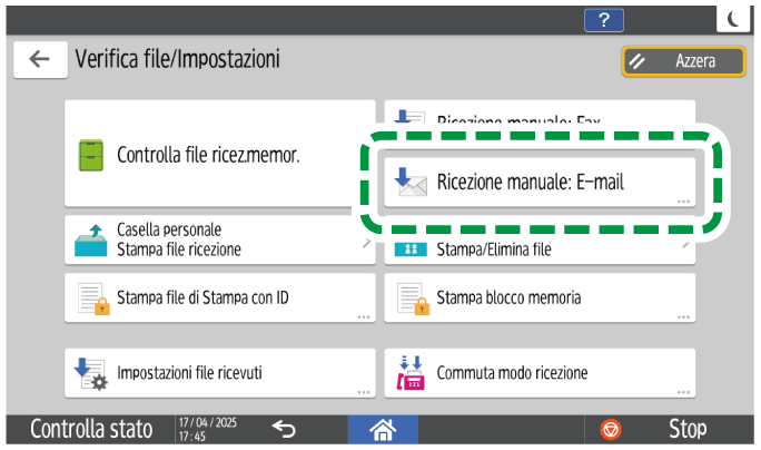 Illustrazione della schermata sul pannello operativo