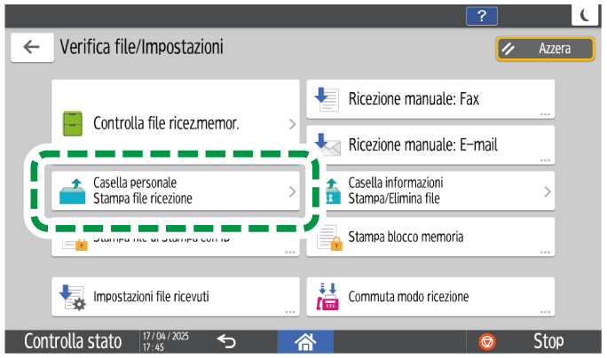 Illustrazione della schermata sul pannello operativo