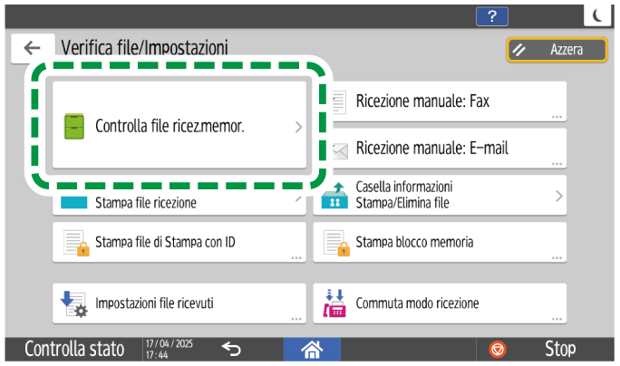 Illustrazione della schermata sul pannello operativo