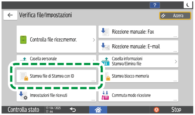 Illustrazione della schermata sul pannello operativo