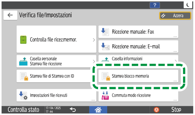 Illustrazione della schermata sul pannello operativo