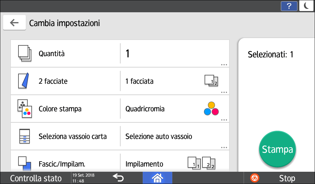 Illustrazione della schermata sul pannello operativo