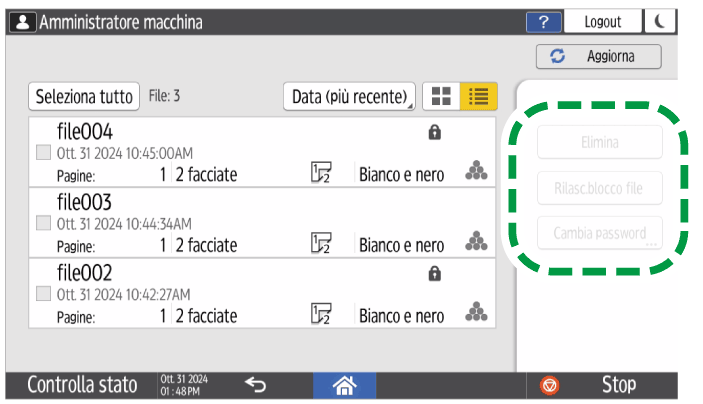 Illustrazione della schermata sul pannello operativo