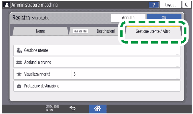 Illustrazione della schermata sul pannello di controllo
