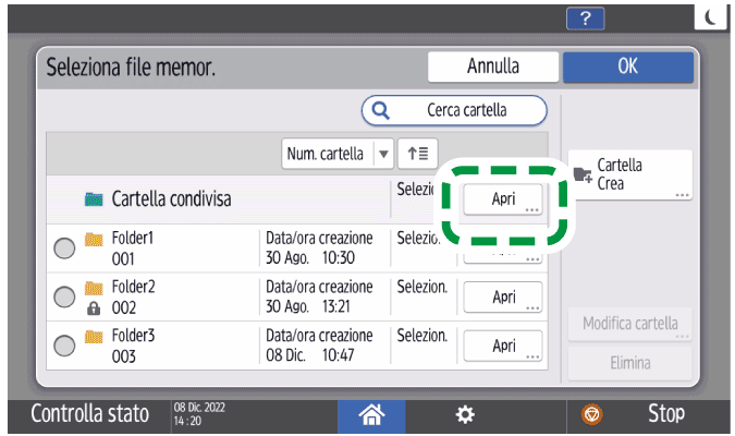 Illustrazione della schermata sul pannello di controllo